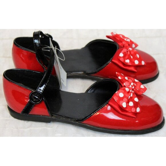 Disney Store Minnie Mouse Red Glitter Shoes Bow  Strap Dress Up Patent Leather - Picture 8 of 13